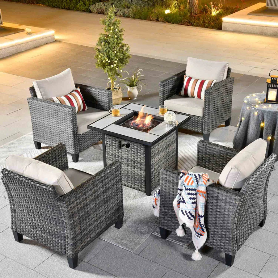 Patio Furniture Set 5-Piece with 30'' Fire Pit Table and Vultros Chairs