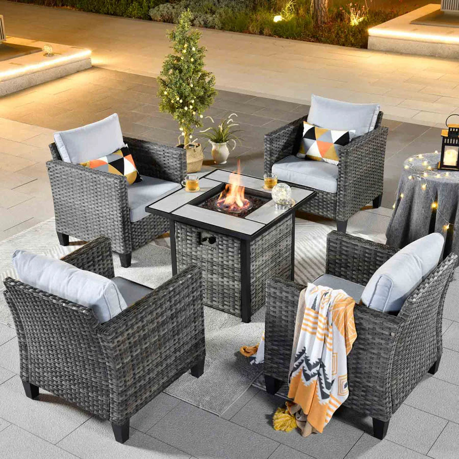 Patio Furniture Set 5-Piece with 30'' Fire Pit Table and Vultros Chairs