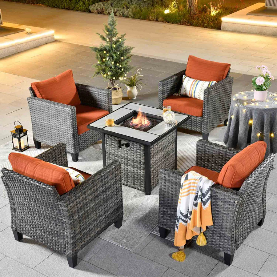 Patio Furniture Set 5-Piece with 30'' Fire Pit Table and Vultros Chairs
