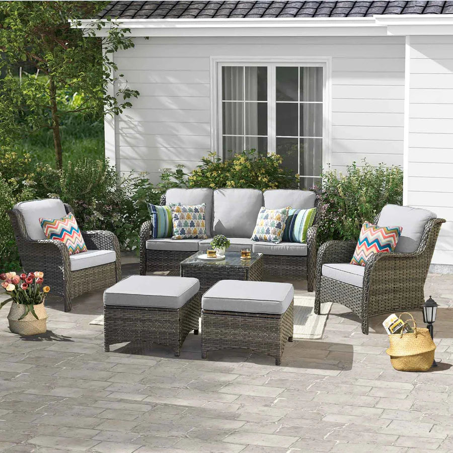 Patio Furniture Set 6-Piece with Table Kenard Curved Handrest