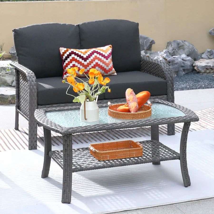 Patio Furniture Set New August 4 Piece High Back All Weather PE Wicker