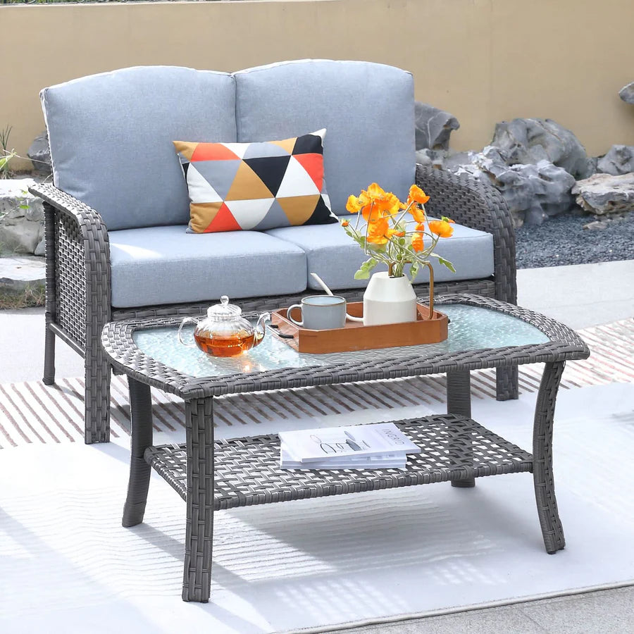 Patio Furniture Set New August 4 Piece High Back All Weather PE Wicker