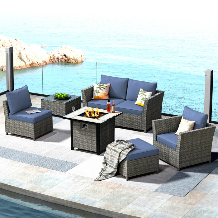 Patio Furniture Set New Rimaru 7-Piece Set include 30'' Square Fire Pit Table Partially Assembled
