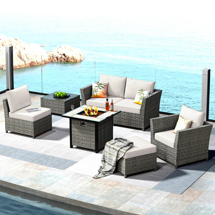 Patio Furniture Set New Rimaru 7-Piece Set include 30'' Square Fire Pit Table Partially Assembled