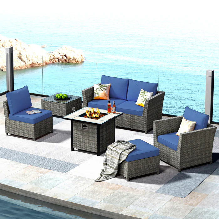 Patio Furniture Set New Rimaru 7-Piece Set include 30'' Square Fire Pit Table Partially Assembled