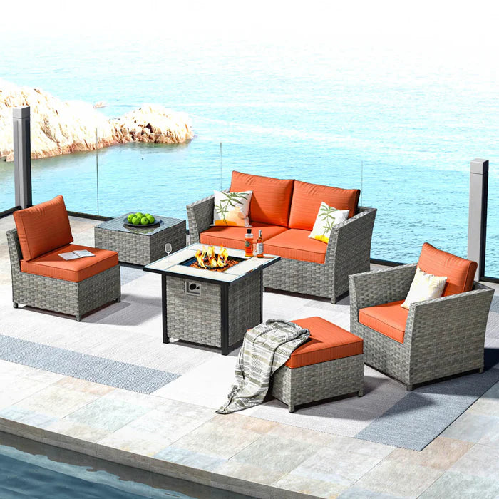 Patio Furniture Set New Rimaru 7-Piece Set include 30'' Square Fire Pit Table Partially Assembled