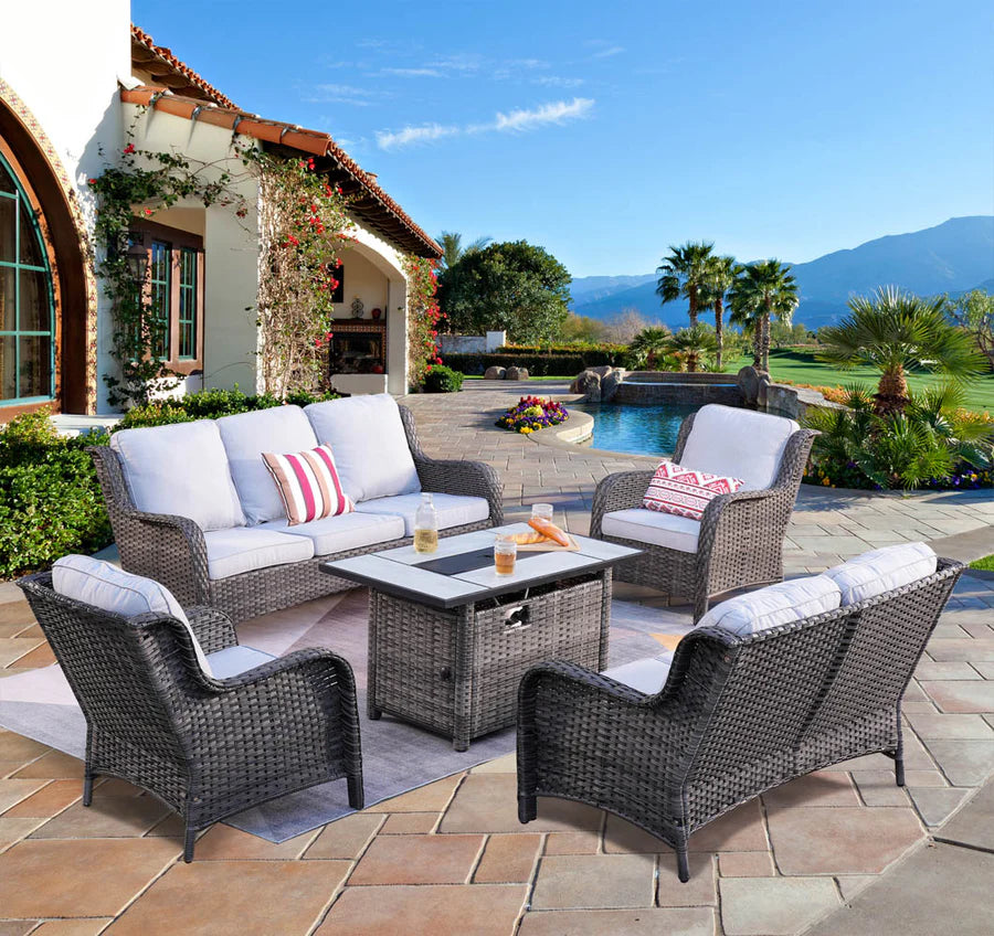 Patio Kenard 5-Piece Conversation Set with 42'' Fire Pit Table and Loveseat