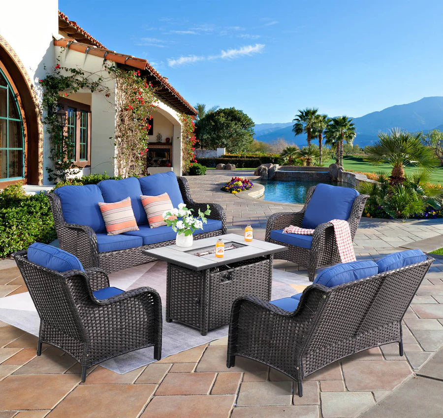 Patio Kenard 5-Piece Conversation Set with 42'' Fire Pit Table and Loveseat