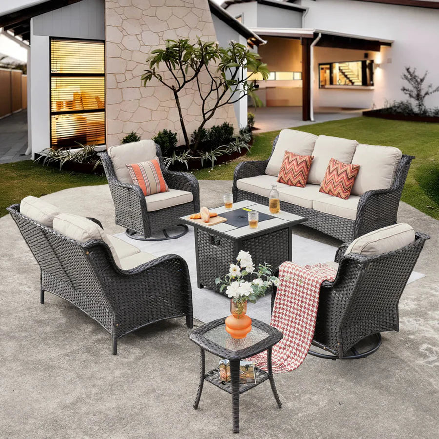 Patio Kenard 6-Piece Conversation Set with 30'' Propane Fire Pit Table and Rocking Chairs