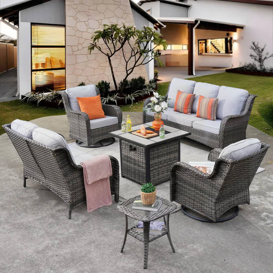 Patio Kenard 6-Piece Conversation Set with 30'' Propane Fire Pit Table and Rocking Chairs
