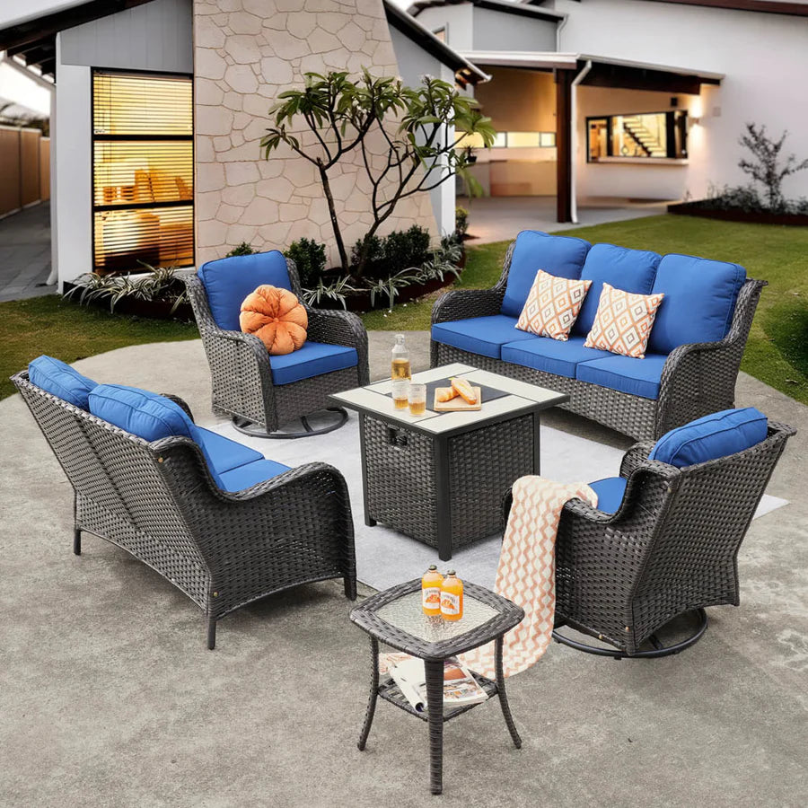 Patio Kenard 6-Piece Conversation Set with 30'' Propane Fire Pit Table and Rocking Chairs