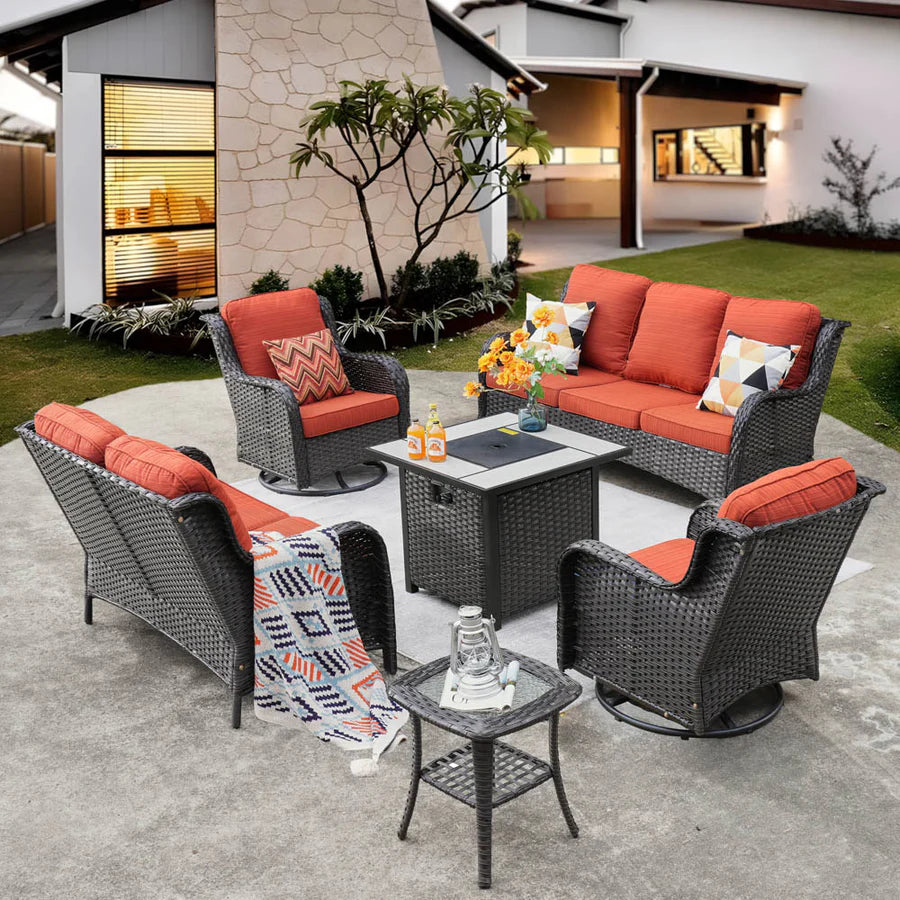 Patio Kenard 6-Piece Conversation Set with 30'' Propane Fire Pit Table and Rocking Chairs