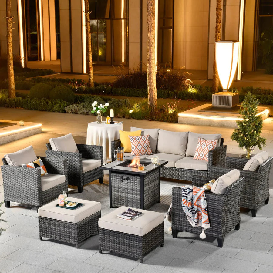 Patio Vultros 8-Piece Conversation Set with 30'' Propane Fire Pit Table