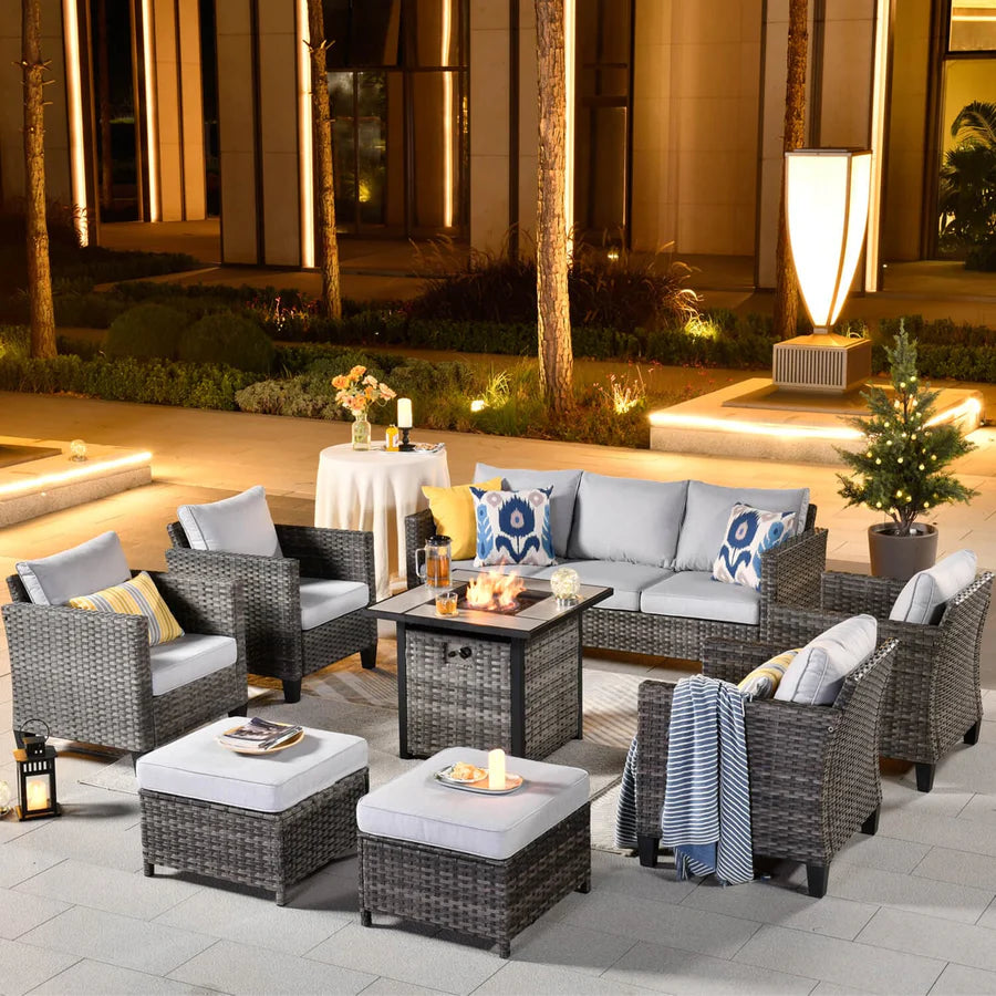 Patio Vultros 8-Piece Conversation Set with 30'' Propane Fire Pit Table