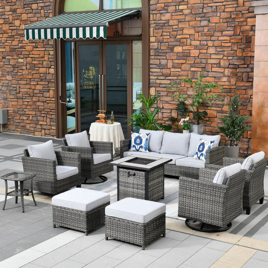 Patio Vultros 9-Piece Set with 2 Swivel Chairs and 30'' Propane Fire Pit Table