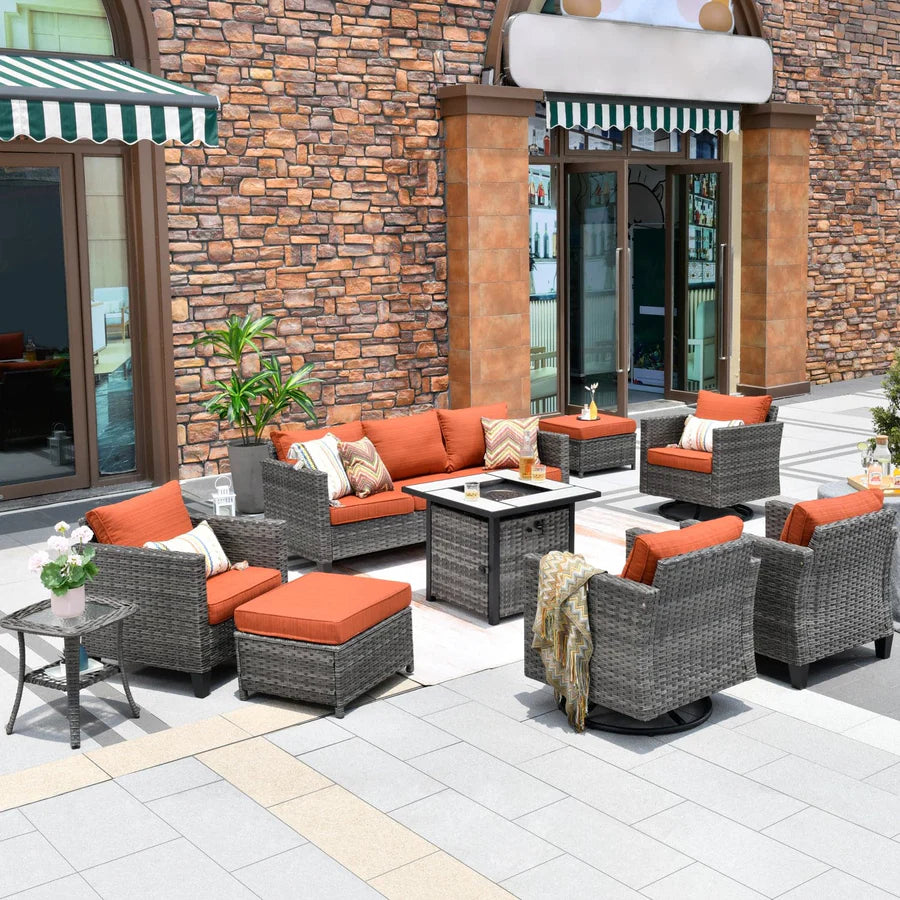 Patio Vultros 9-Piece Set with 2 Swivel Chairs and 30'' Propane Fire Pit Table