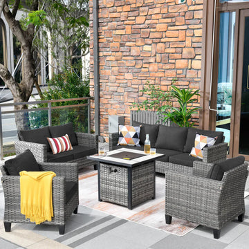 Patio Vultros Furniture Set 7-Person Seating with 30'' Propane Fire Pit Table