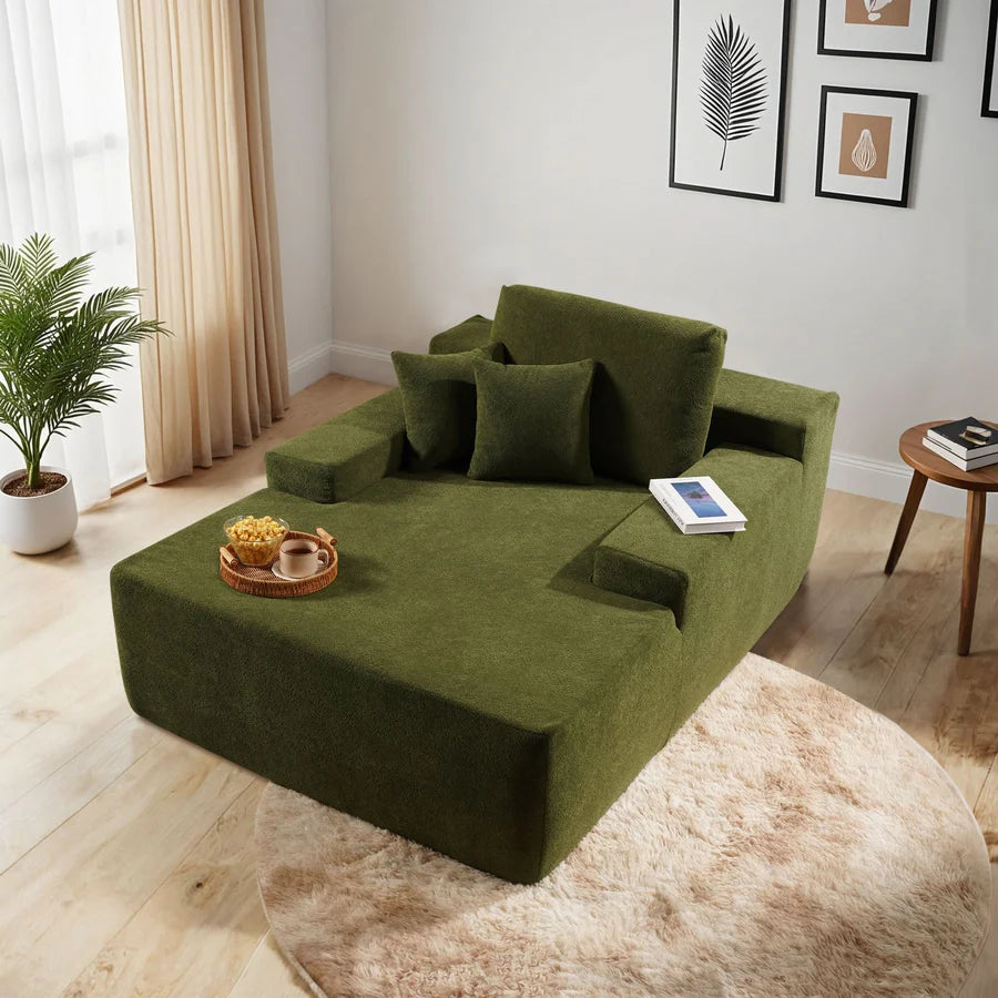 Plush Velvet Chaise Lounge Sofa Bed - Oversized Sleeper Couch for Living Room