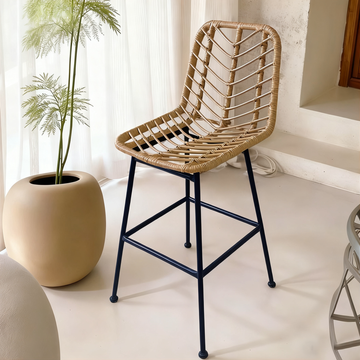 Outdoor bar counter chair, open-air leisure rattan high-leg stool, iron art bar chair, household restaurant patio waterproof dining chair