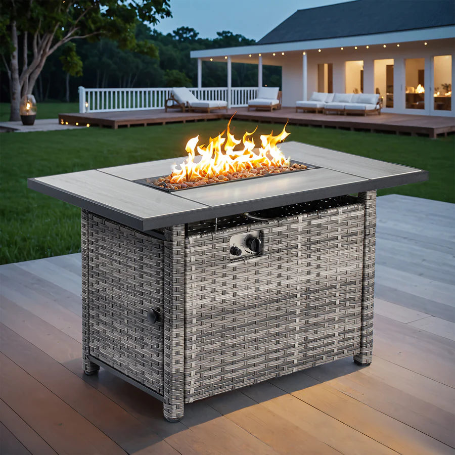 Rectangle Patio Propane Outdoor 42.12'' Fire Pit Table with Lid