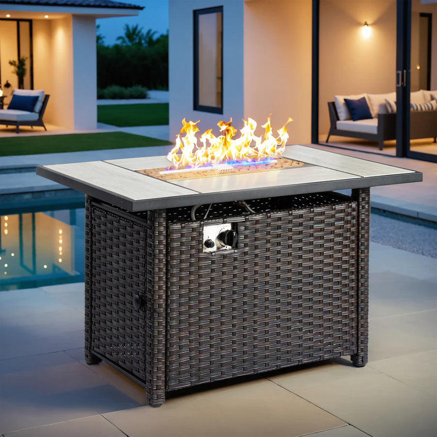 Rectangle Patio Propane Outdoor 42.12'' Fire Pit Table with Lid