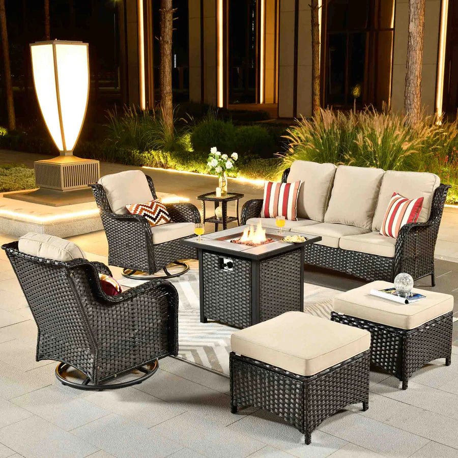 Outdoor Furniture 7-Piece with 30'' Fire Pit Table and Kenard 2 Rocking Chairs