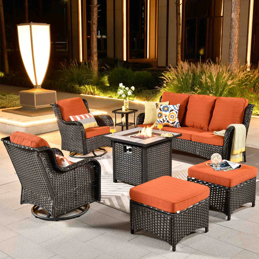 Outdoor Furniture 7-Piece with 30'' Fire Pit Table and Kenard 2 Rocking Chairs
