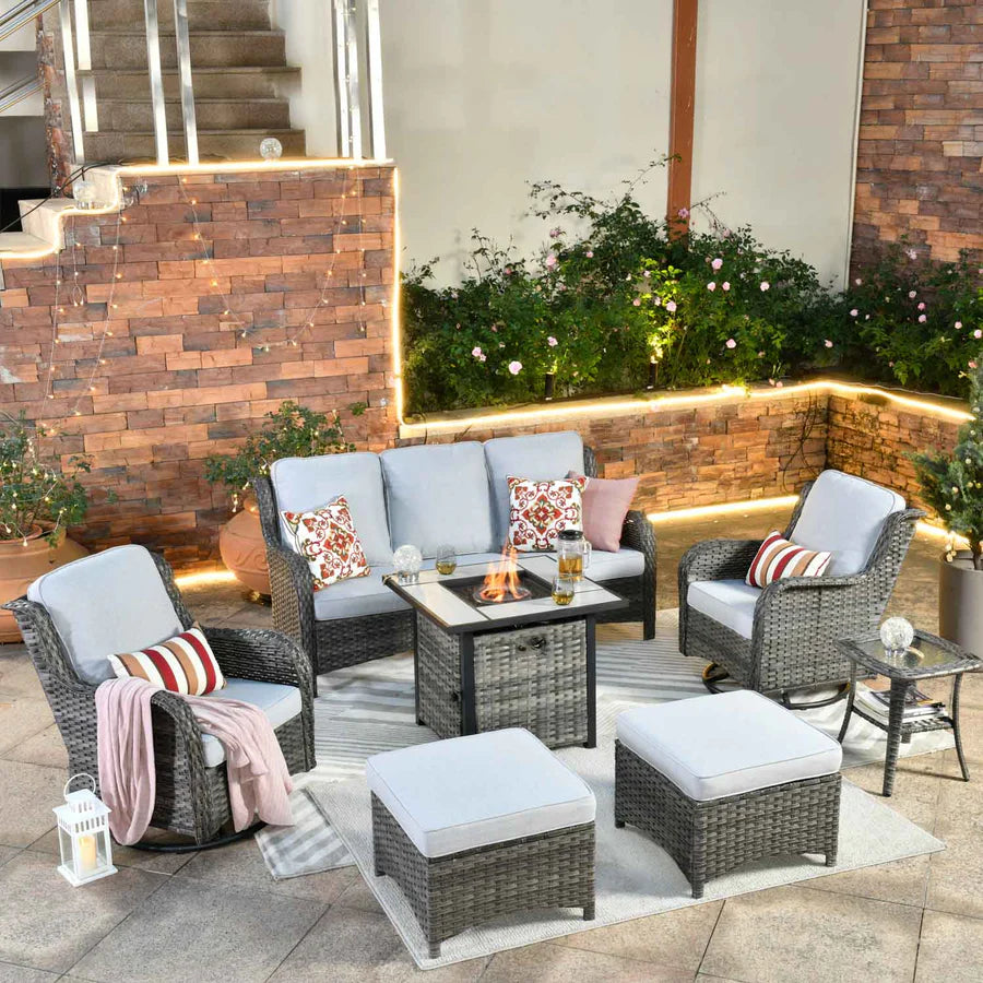 Outdoor Furniture 7-Piece with 30'' Fire Pit Table and Kenard 2 Rocking Chairs