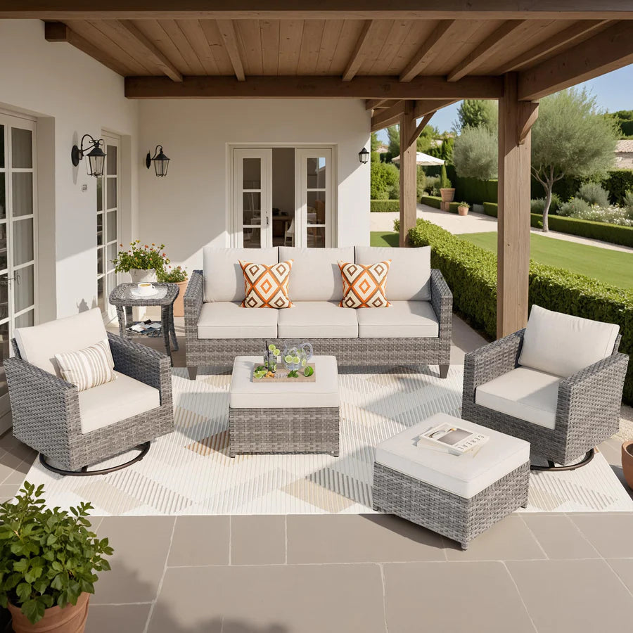 Patio Furniture Set 6-Piece with Swivel Rocking Chairs and Table