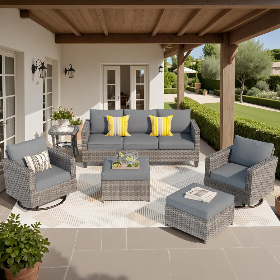 Patio Furniture Set 6-Piece with Swivel Rocking Chairs and Table