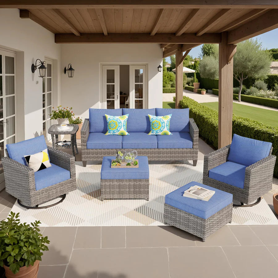 Patio Furniture Set 6-Piece with Swivel Rocking Chairs and Table