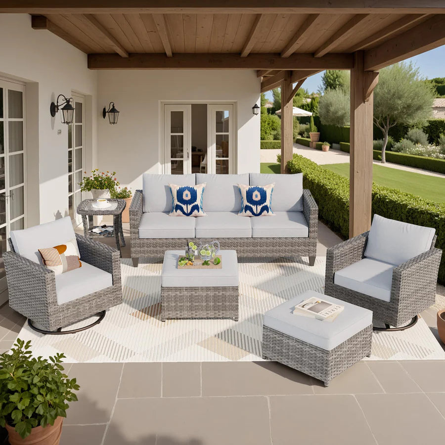 Patio Furniture Set 6-Piece with Swivel Rocking Chairs and Table
