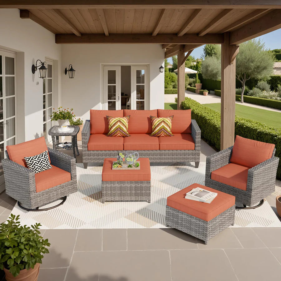 Patio Furniture Set 6-Piece with Swivel Rocking Chairs and Table