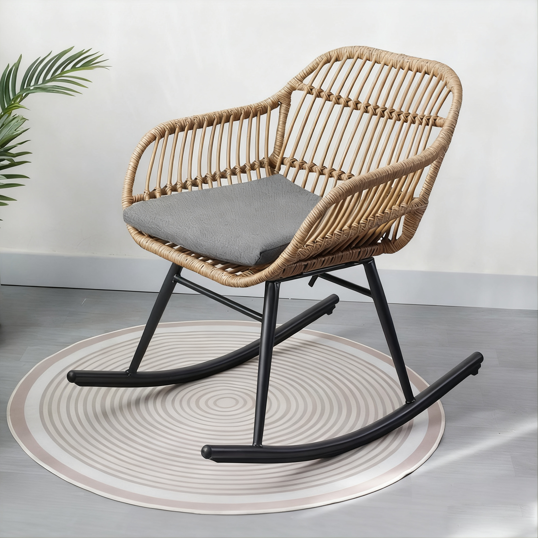 Balcony leisure table and chair outdoor homestay courtyard household coffee table three-piece combination internet celebrity outdoor rattan chair rocking chair