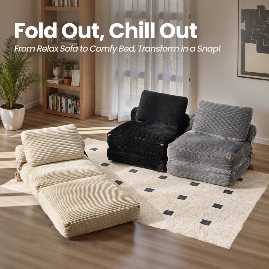 Bean Bag Bed Folding Sofa Bed – Convertible Sleeper Chair with Pillow & Back Support