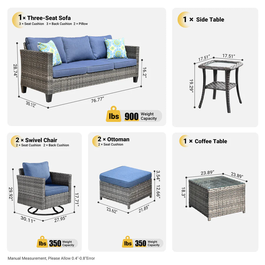 Patio Conversation Set 7-Piece with Swivel Rocking Chairs and Table