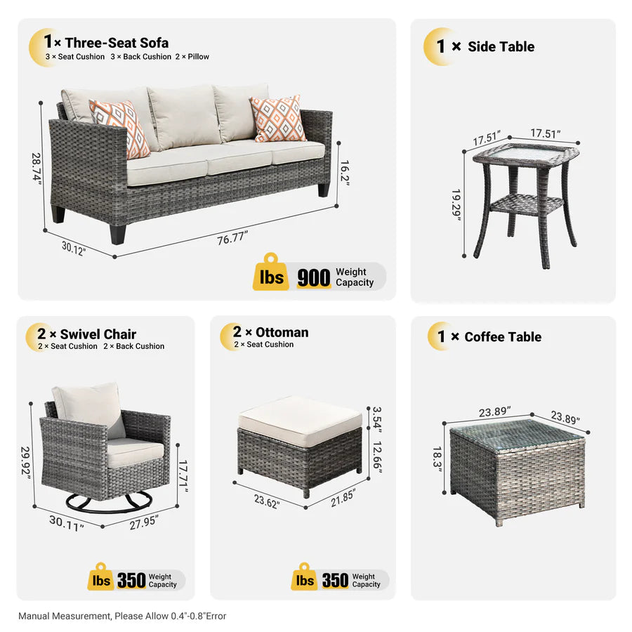 Patio Conversation Set 7-Piece with Swivel Rocking Chairs and Table