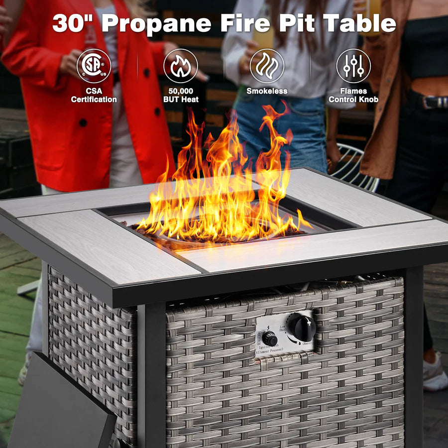 Patio Kenard 5-Piece Conversation Set with 30'' Fire Pit Table and Loveseat