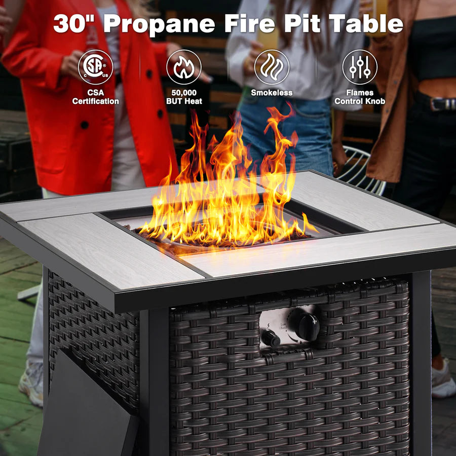 Patio Kenard 5-Piece Conversation Set with 30'' Fire Pit Table and Loveseat