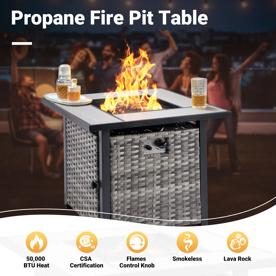 Patio Vultros Furniture Set 7-Person Seating with 30'' Propane Fire Pit Table