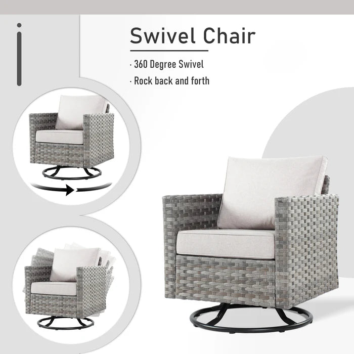 Patio Furniture Set 10-Piece include 42"Rectangle Fire Pit Table&Swivel Chairs, Partially Assembled,BRS Series