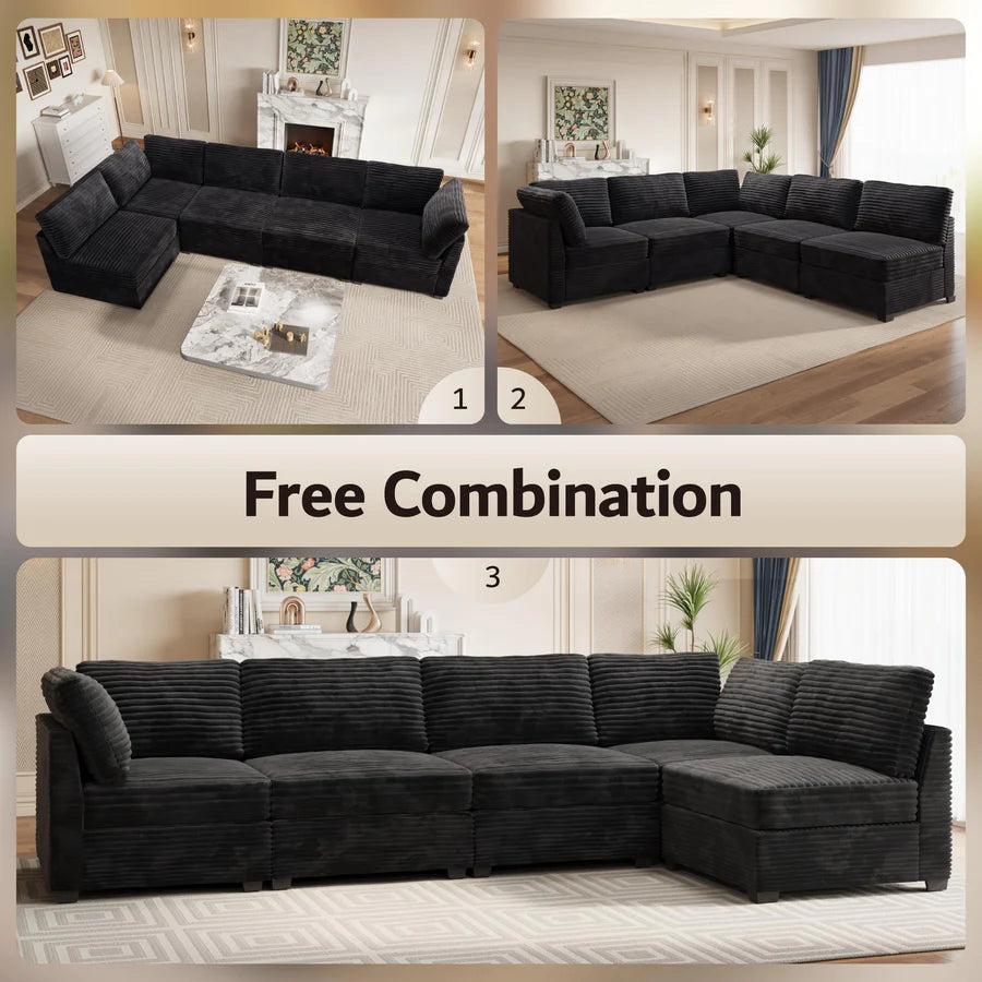 130.7" Modular Sectional Sofa Couch, L-Shaped Minimalist Couches, Modern Deep Seat Cloud Plush Corduroy Sofas Set