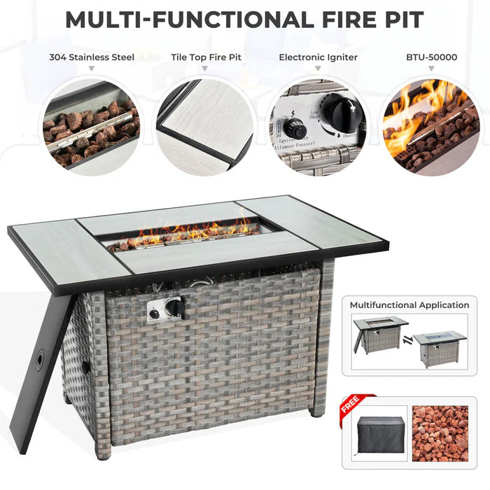 New Rimaru Series Patio Furniture Set 10-Piece include 42"Rectangle Fire Pit Table Partially Assembled