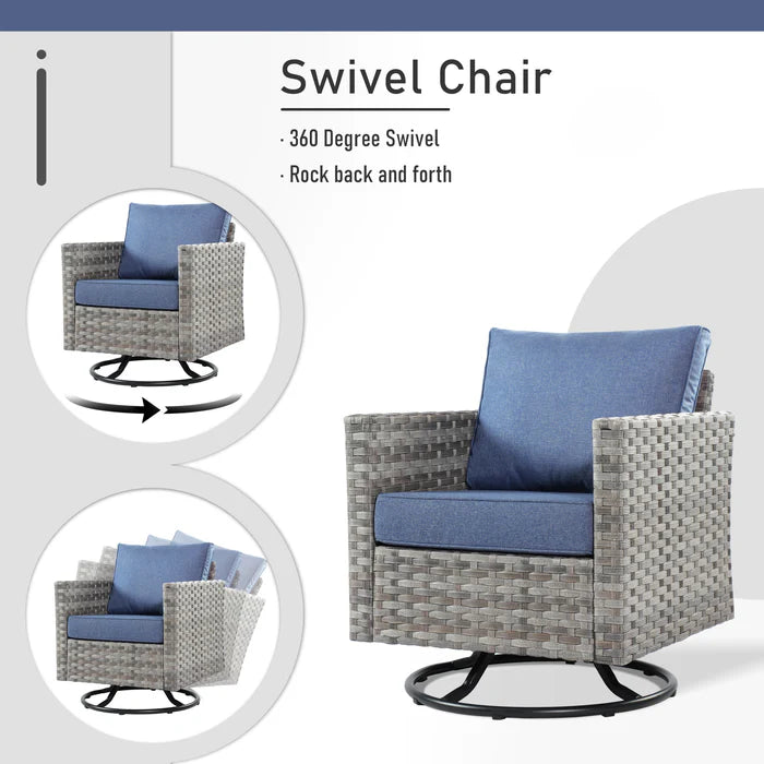 Patio Furniture Set 10-Piece include 42"Rectangle Fire Pit Table&Swivel Chairs, Partially Assembled,BRS Series