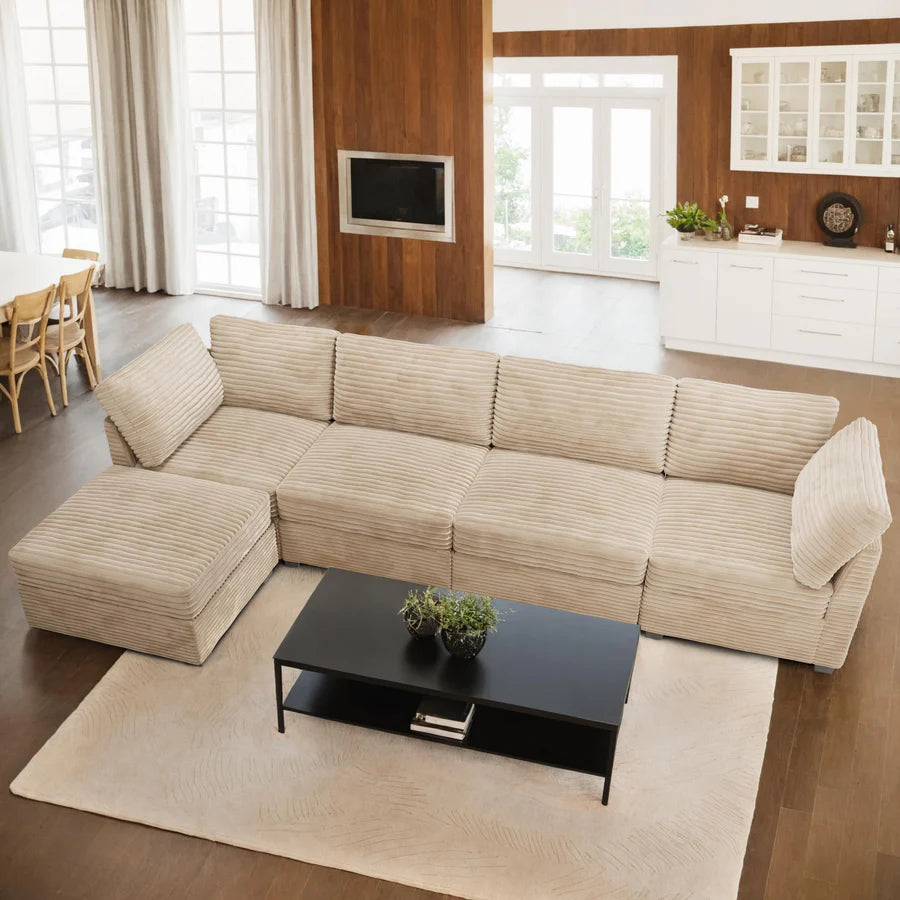 130.7" Modular Sectional Sofa Couch, L-Shaped Minimalist Couches, Modern Deep Seat Cloud Plush Corduroy Sofas Set