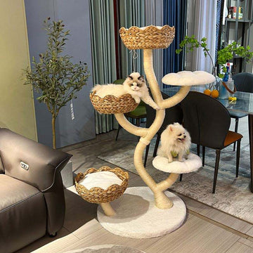 Natural Plantain Leaves Weaving Large Cat Tree Tower Cat Bed Cat Toy Tree With Sisal Scratch Column Home Decor Furniture