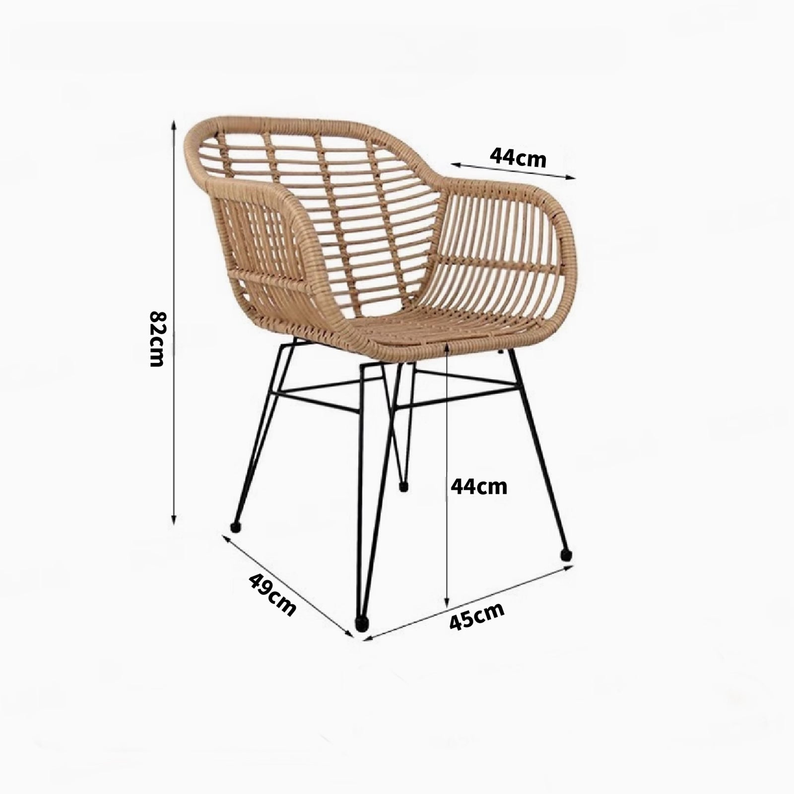 Outdoor balcony three piece set, household iron rattan leisure chair, solid wood table, courtyard simple handmade