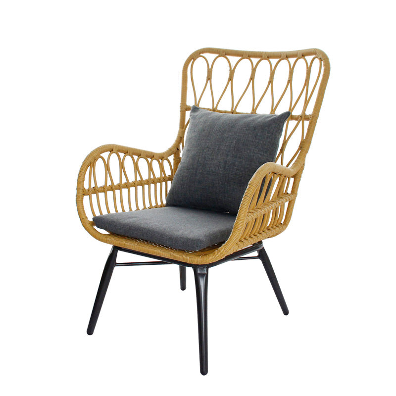 Outdoor balcony table and chair three piece set combination courtyard leisure lazy small backrest chair lounge chair Nordic style handmade rattan chair