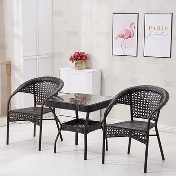 OOutdoor Wicker Table and Chair Set for Courtyard, Outdoor Lounge, Balcony - Three-Piece Nordic Style Dining Chair Set for B&B