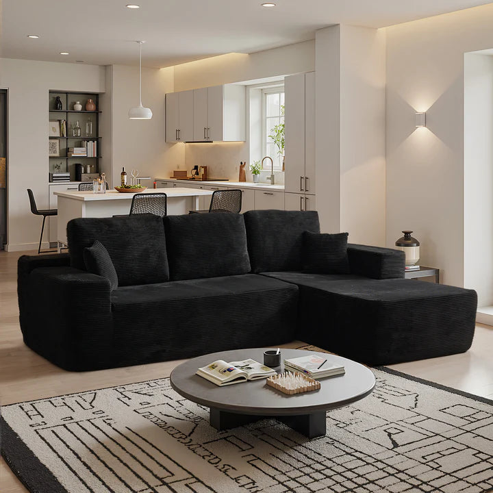 104" L-Shape Modular Couch with Chaise, Plush Corduroy Fabric, No Assembly Required